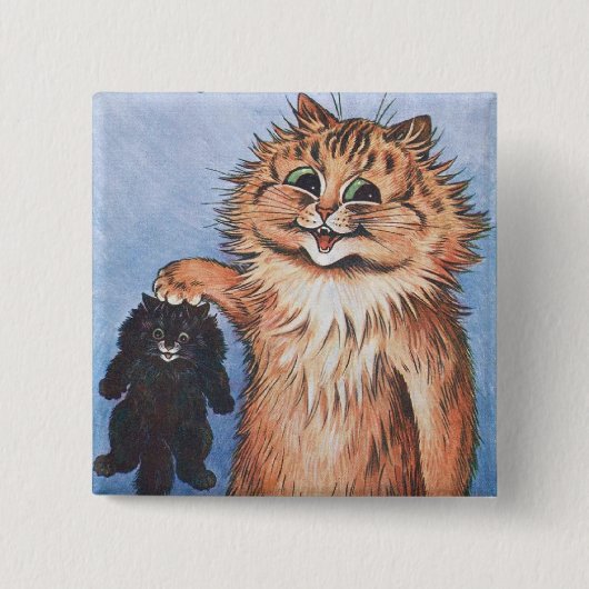 Kat en Kittens, Louis Wain Vierkante Button 5,1 Cm (Voorkant)