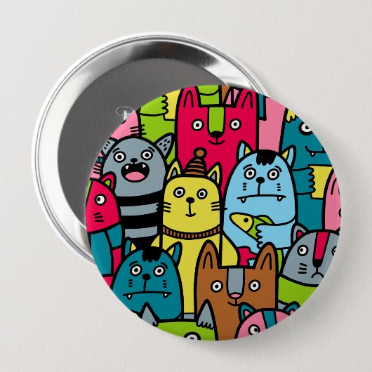 Kat en kittens ronde button 4,0 cm (Voorkant /achterkant)