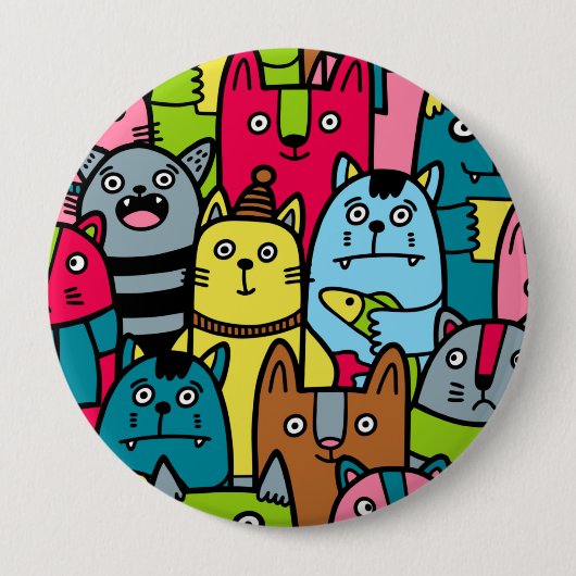 Kat en kittens ronde button 4,0 cm (Voorkant)
