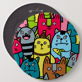 Kat en kittens ronde button 6,0 cm (Voorkant /achterkant)