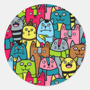Kat en kittens ronde sticker