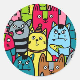 Kat en kittens ronde sticker