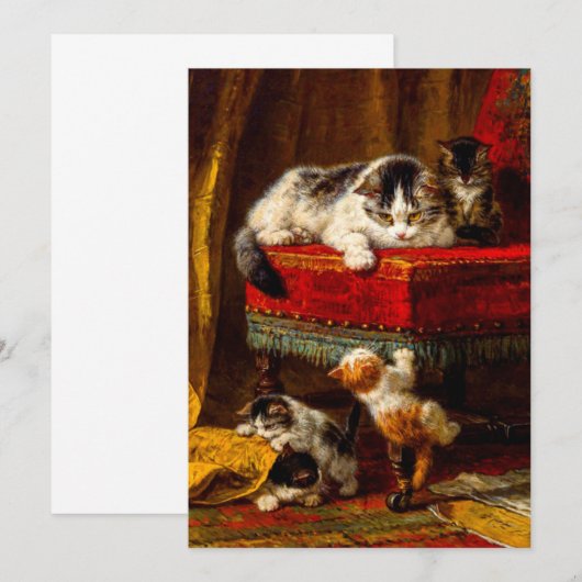 Kat en Kittens Spelen met Stoel Kaart (Voorkant / Achterkant)