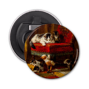 Kat en Kittens spelen met voorzitter Button Flesopener