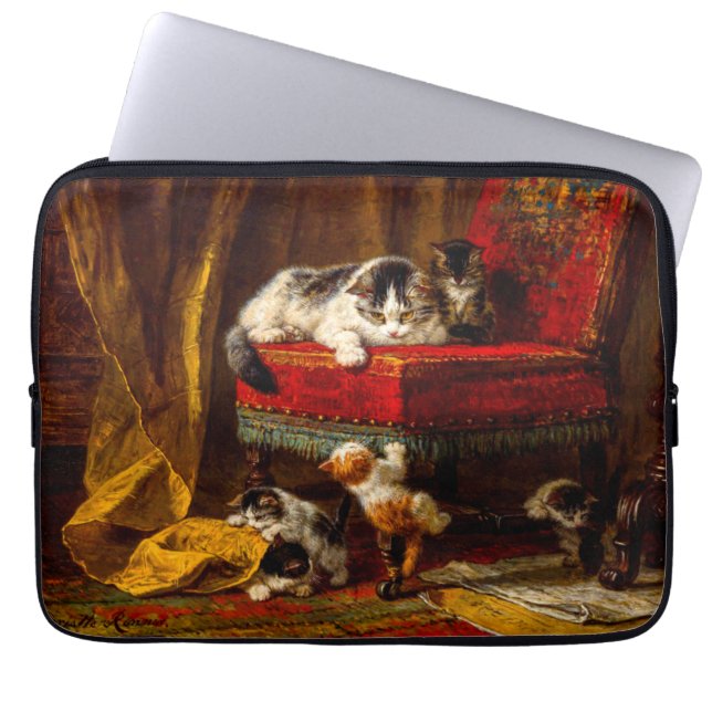 Kat en Kittens spelen met voorzitter Laptop Sleeve (Voorkant)