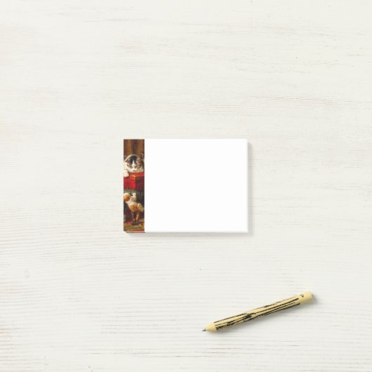 Kat en Kittens spelen met voorzitter Post-it® Notes (Op bureau)