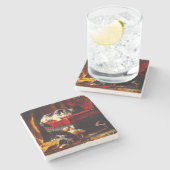 Kat en Kittens spelen met voorzitter Stenen Onderzetter (Zijkant)