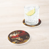 Kat en Kittens spelen met voorzitter Zandsteen Onderzetter (Zijkant)