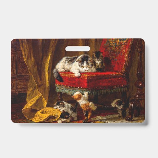 Kat en Kittens Spelend met Stoel Badge (Voorzijde)