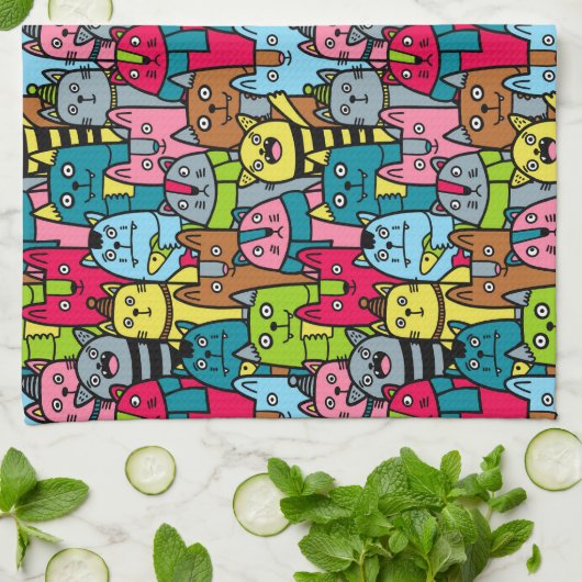 Kat en kittens theedoek (Gevouwen)