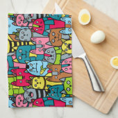 Kat en kittens theedoek (Quarter Fold)