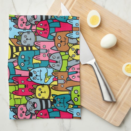 Kat en kittens theedoek (Quarter Fold)