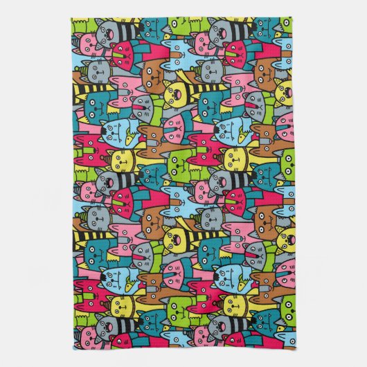 Kat en kittens theedoek (Verticaal)