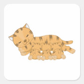 Kat en Kittens Vierkante Sticker (Voorkant)