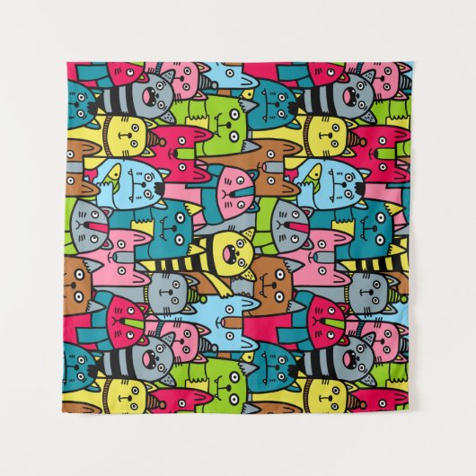 Kat en kittens wandkleed (Voorkant (horizontaal))