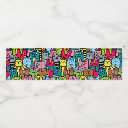 Kat en kittens waterfles etiket (Enkel label)