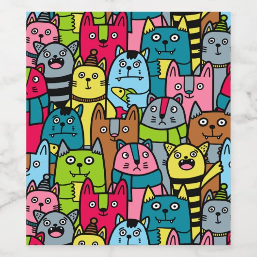 Kat en kittens wijn etiket (Enkel label)