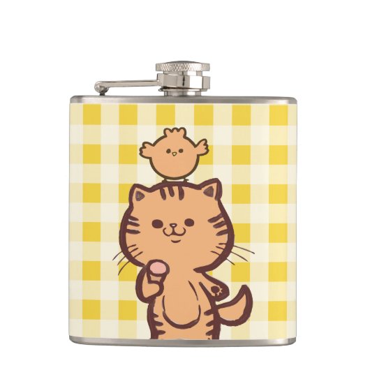 Kat en kleine kip heupfles (Voorkant)