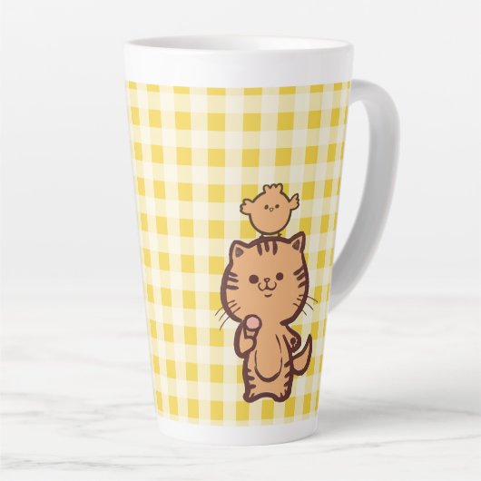 Kat en kleine kip latte mok (Rechterhoek)