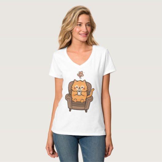 Kat en Koffie T-Shirt (Voorkant volledig)