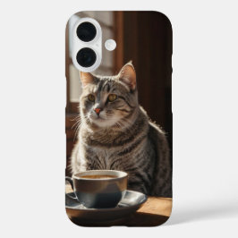 Kat en koffie vibes iPhone 16 hoesje