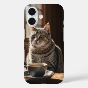 Kat en koffie vibes iPhone 16 hoesje