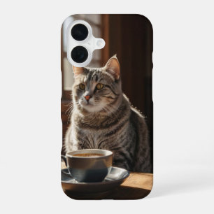 Kat en koffie vibes iPhone 16 hoesje