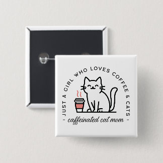 Kat en koffieliefhebber meisje esthetisch vierkante button 5,1 cm