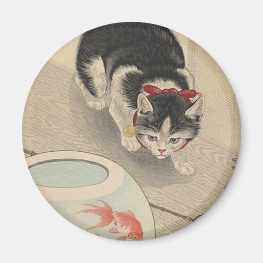 Kat en kom van goudvissen door Ohara Koson Magneet (Voorkant)