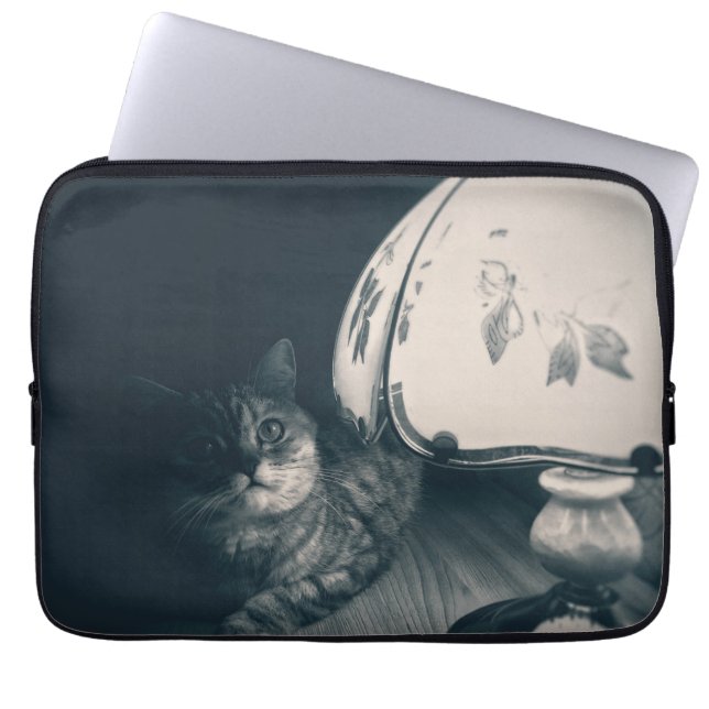 Kat- en lampgeluidfoto laptop sleeve (Voorkant)