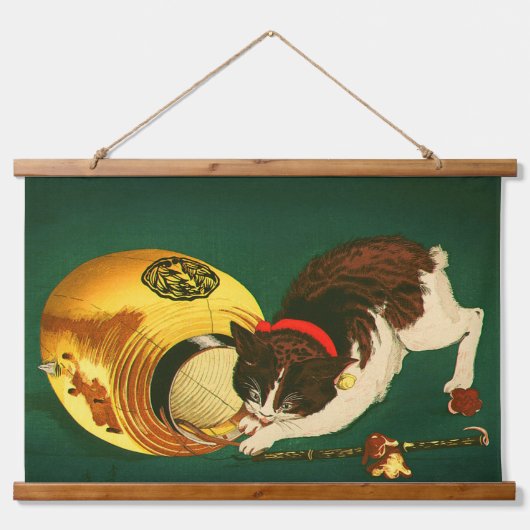 Kat en Lantaarn Kobayashi Kiyochika 1886 Geoogst Hangend Wandkleed (Voorkant)