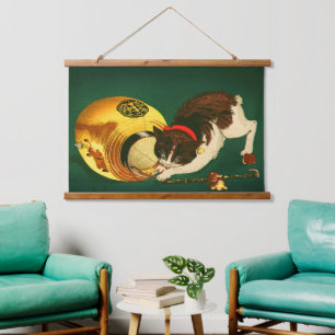 Kat en Lantaarn Kobayashi Kiyochika 1886 Geoogst Hangend Wandkleed