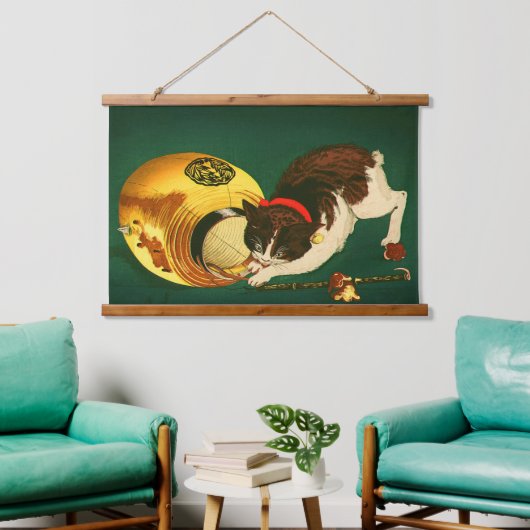 Kat en Lantaarn Kobayashi Kiyochika 1886 Geoogst Hangend Wandkleed (Woonkamer)