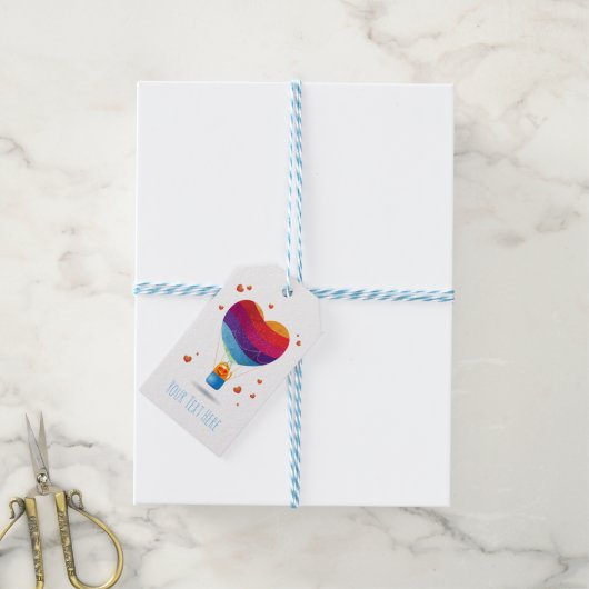 Kat en Liefdesballon Cadeaulabel (Met Touw)
