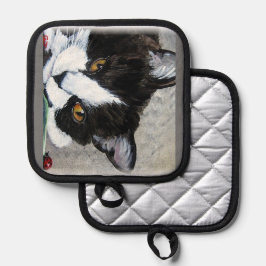 Kat en lieveheersbeestjes Oven Mitts & Pot Holders Pannenlap (Voorkant / Achterkant)