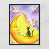 Kat en maan briefkaart (Voorkant)