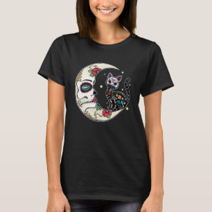 Kat En Maan Suiker Schedel Dia De Muertos Dag Van  T-shirt