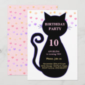 Kat- en meerkleurige uitnodiging voor Confetti op  (Voorkant / Achterkant)