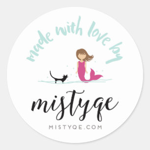 Kat- en mermaïdmistyqsticker ronde sticker