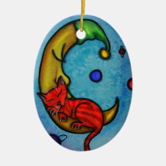 Kat- en Moon-versiering Keramisch Ornament (Voorkant)