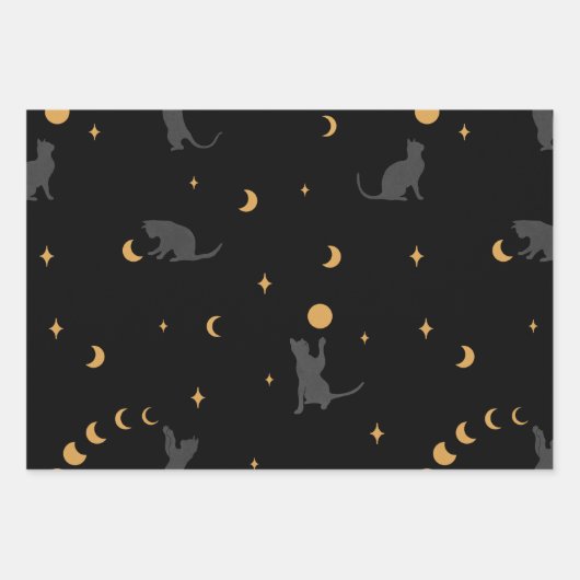 Kat- en moonfasen — papierbladen overvullen inpakpapier vel (Voorkant 3)