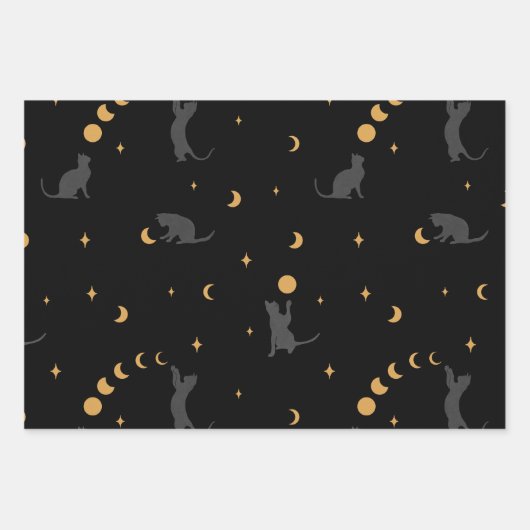 Kat- en moonfasen — papierbladen overvullen inpakpapier vel (Voorkant 2)