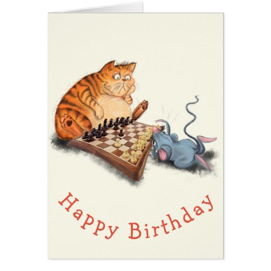 Kat en muis die Baby Birthday Kaart spelen (Voorkant)