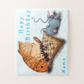 Kat en muis die kaas afspelen - Naam toevoegen - V Legpuzzel (Verticaal)