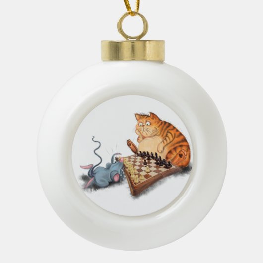 Kat en muis die kaas met kerstversiering spelen keramische bal ornament (Voorkant)