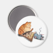Kat en muis die kaas spelen Magnet Fun (Voorkant / Achterkant)
