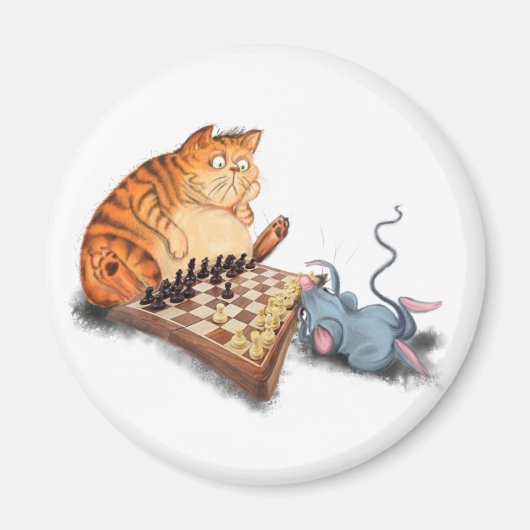 Kat en muis die kaas spelen Magnet Fun (Voorkant)