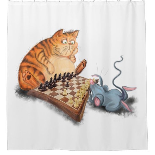 Kat en muis die schaafschaafschotel afschilderen F Douchegordijn (Voorkant)