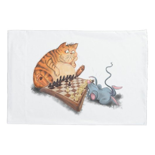 Kat en muis die schaafschaafschotel afschilderen F Kussensloop (Achterkant)