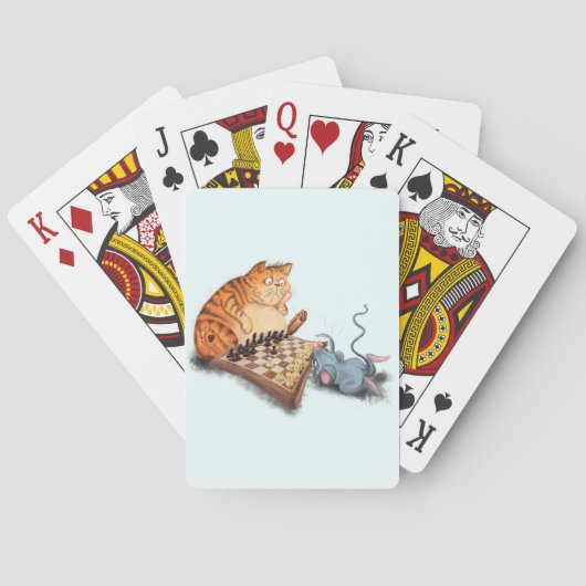 Kat en muis die schaafschaafschotel afschilderen F Pokerkaarten (Achterkant)